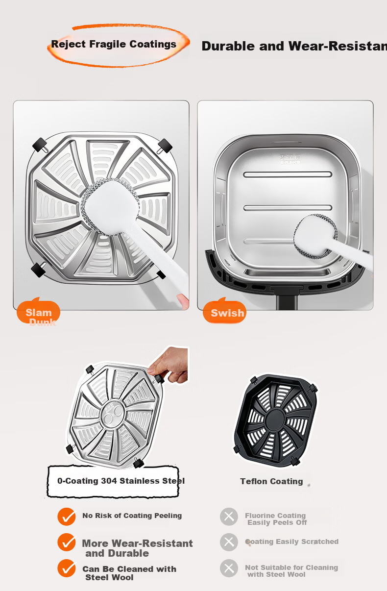 Midea Air Fryer Stainless Steel 0-Coating 2026 New Model【Price Guarantee 618】6.5L Large Capacity Home Air Fryer Steam Oven Combo Metal Interior KZE6559PRO 8