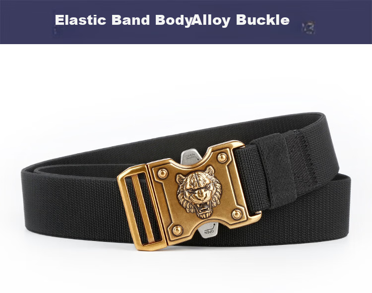Half-Cigarette Canvas Belt Men's Leather Belt New Durable Breathable Elastic Battle Tiger Interlocking Buckle Tactical Outdoor Sports Waistband 1