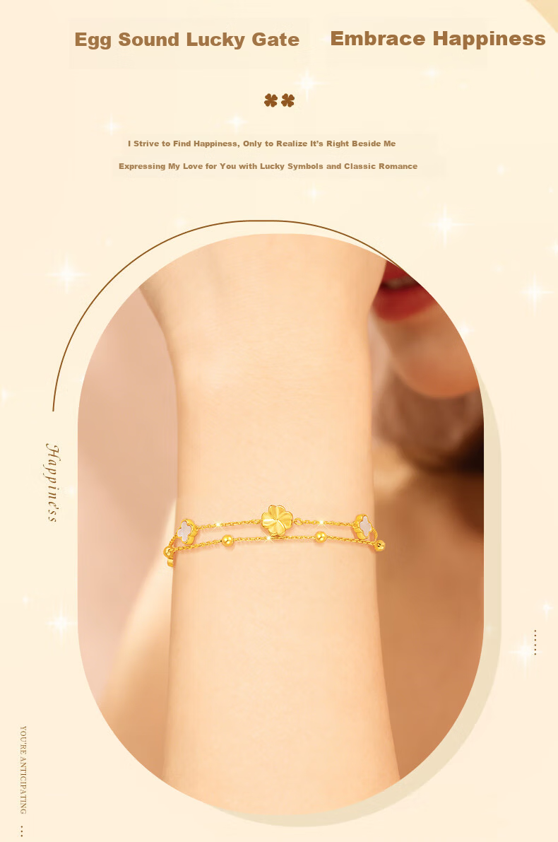 Grace Girl Luxury 999 Pure Gold Four-Leaf Clover Agate Bracelet Children's Day Birthday Gift for Girlfriend 4