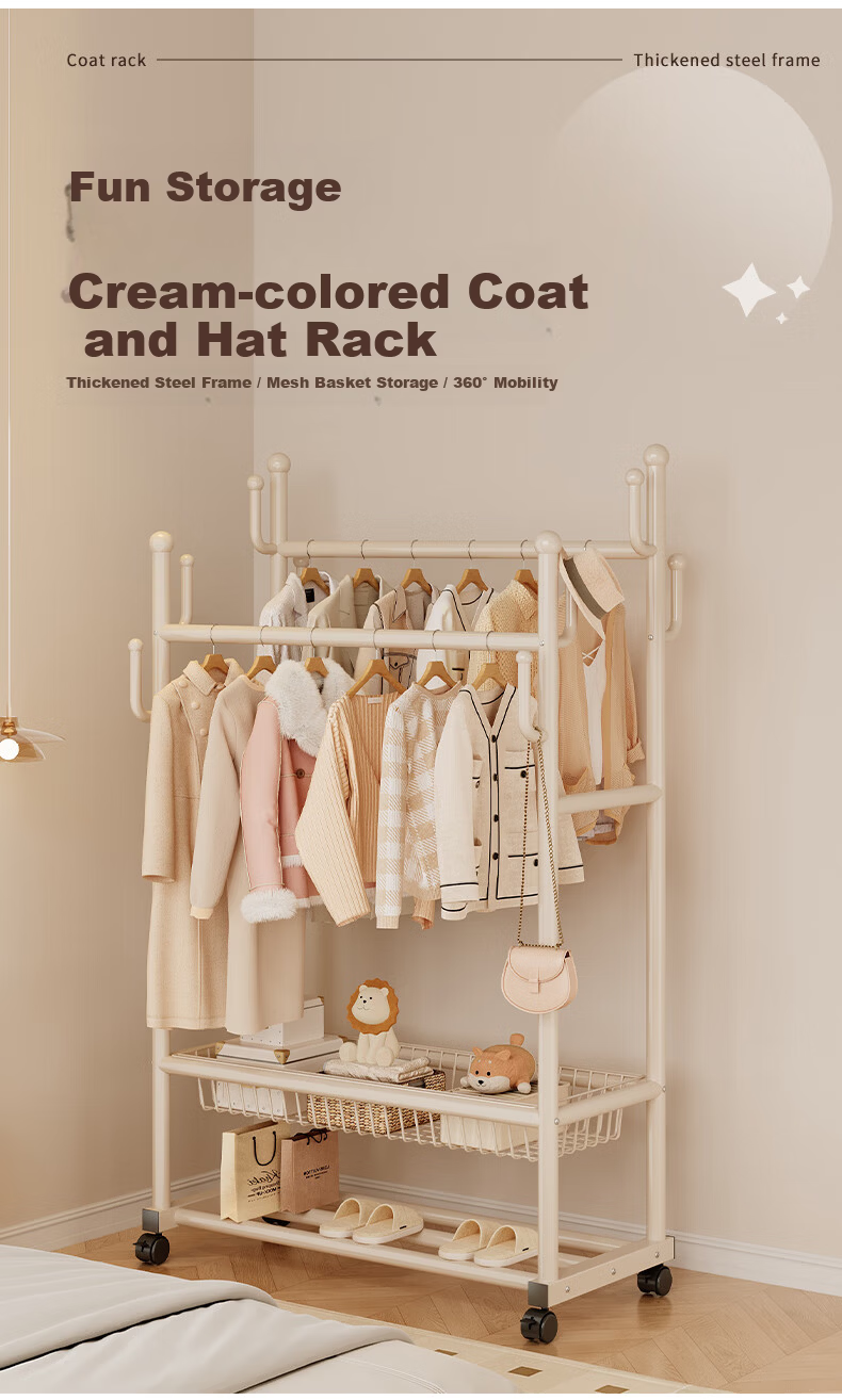 Shanshan Wooden Floor Standing Coat Rack with Shoe Shelf Clothes Hanger for Bedroom Dormitory Balcony 2