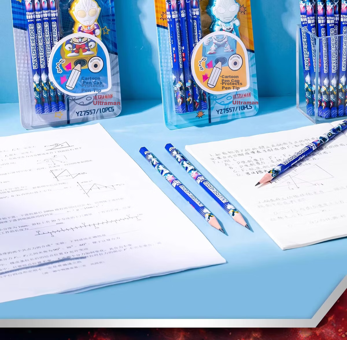 IiGEN Ultraman HB Pencil Set Learning Stationery Ultraman Pencil Eraser Grade 1-2 Boys Gift Hole Pencil AB Two Colors Random Single Pack 7557 3