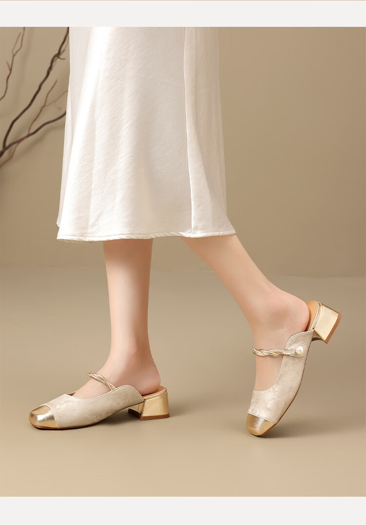 ZHR Women's Flats 2026 Spring New Qipao Style Chunky High Heel Mary Jane Shoes EH306 Champagne Size 38 27