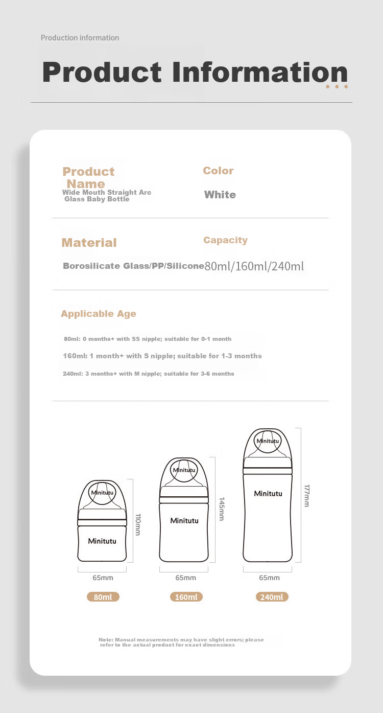 MINITUTU Newborn Anti-Colic Glass Baby Bottle for Infants Imitation Moonlight White 240ml 3-6 Months 17