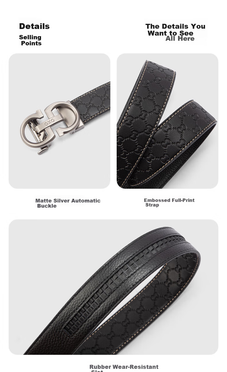 GXG Commuter Genuine Leather Automatic Buckle Men's Belt Business Black 110cm【520 Gift】 5