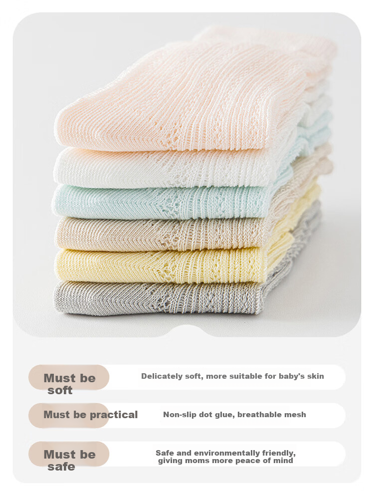 9i9 Baby Socks Summer Thin Seamless Mesh Mid-Calf Anti-Mosquito Socks Combed Cotton Non-Slip Grip 3 Pairs for 1-3 Years Old 3