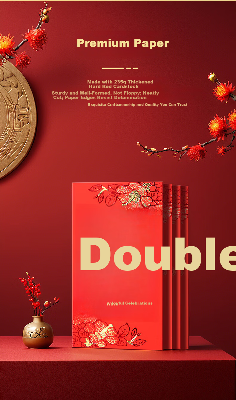 Jinlongxing Large Red Envelopes Lucky Money Packets Wholesale 60pcs Big Size Wedding Birthday Celebration Bonus Red Packets 5