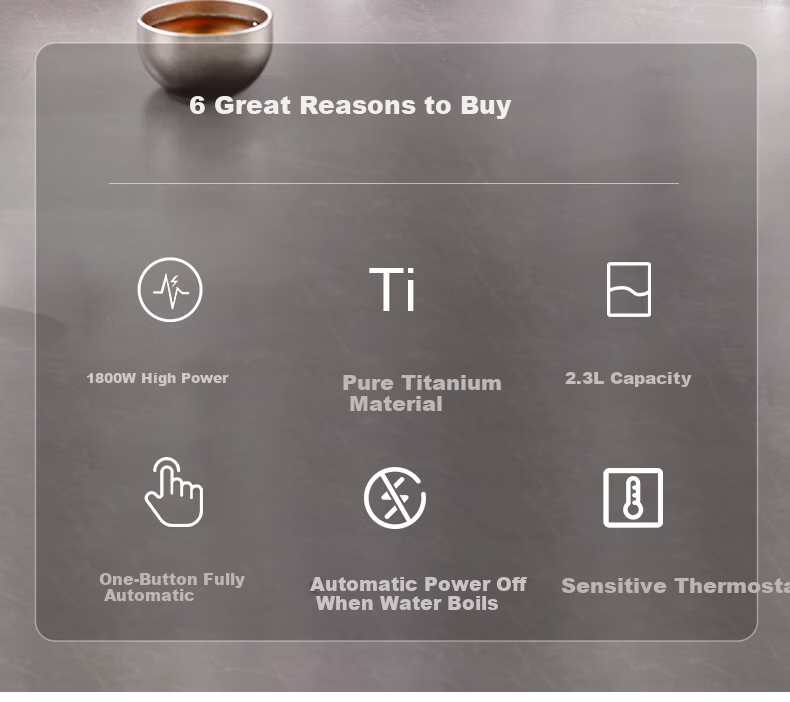 Biooner Pure Titanium Electric Kettle 2.3L Large Capacity Auto Shut-Off Insulated Tea Kettle Ti-16 3