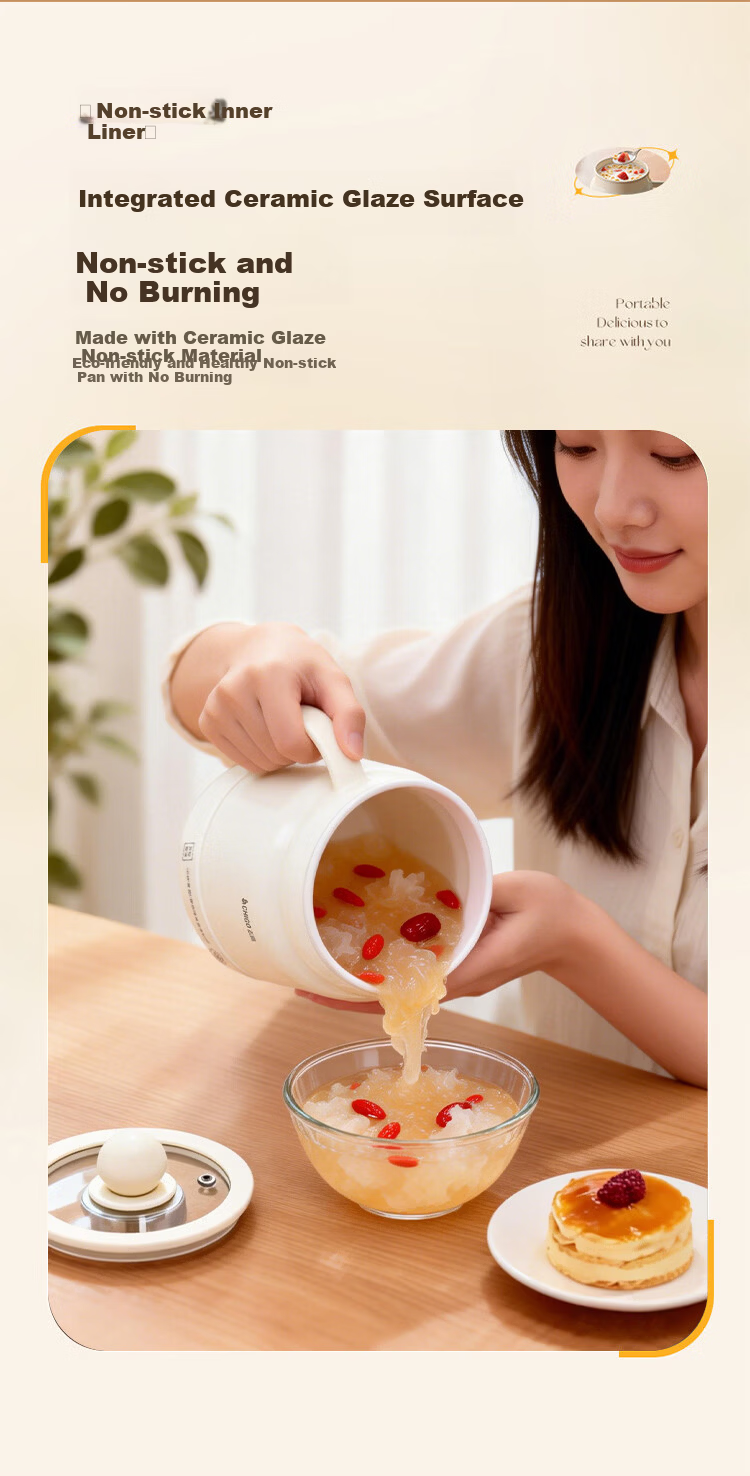 CHIGO Health Pot Electric Stew Cup Small Single-Person Hot Milk Maker Multifunctional Health Cup Electric Boiling Cup Water Boiler Stew Integrated 9
