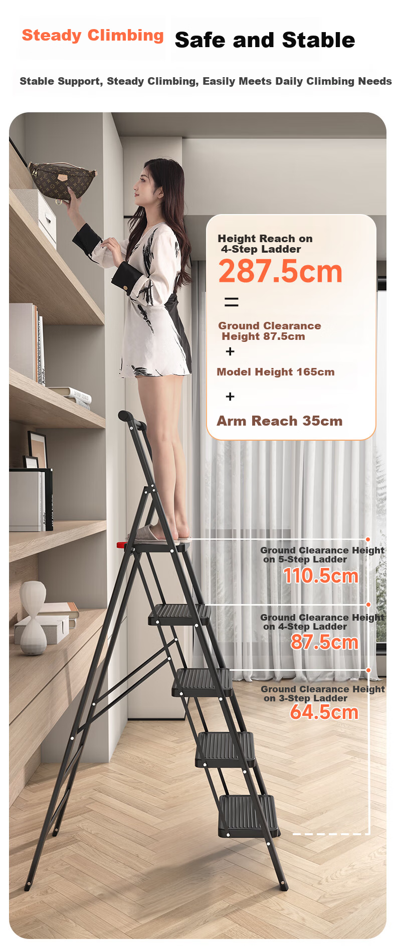 Aopeng Household Ladder Three-Step Folding Ladder Indoor Multifunctional Staircase Thickened A-Frame Single-Side Engineering Ladder 7