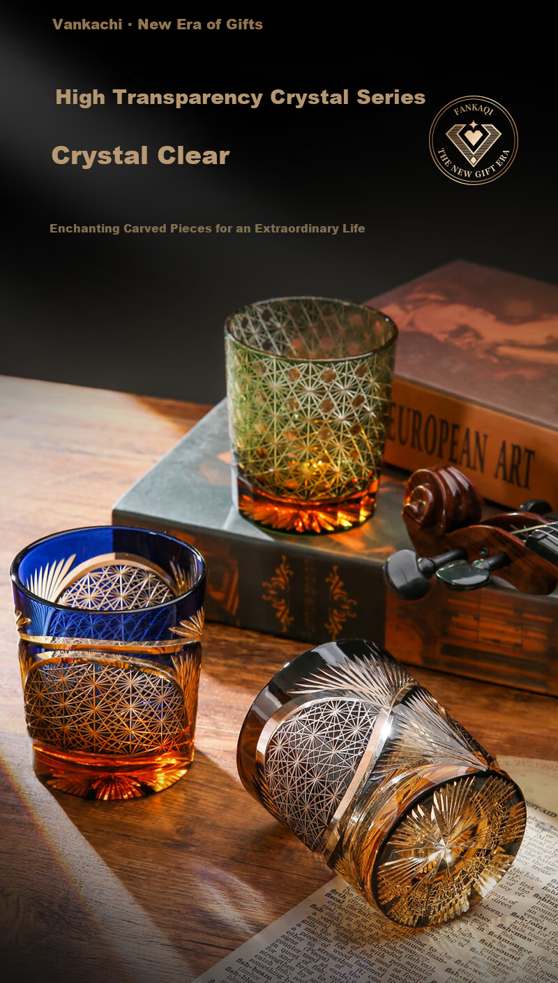 FANKAQI Luxury Edo Kiriko Crystal Whiskey Glass Set High-End Elegant Barware Gift for Housewarming and Wedding 4