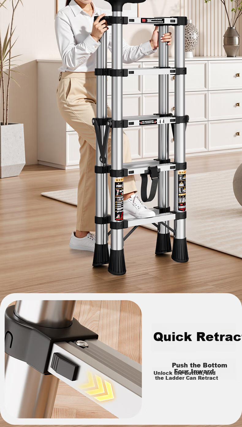 Yilin Home Folding Telescopic Indoor Multi-Functional Stainless Steel Portable Thickened Step Ladder - BS5 Steps 5