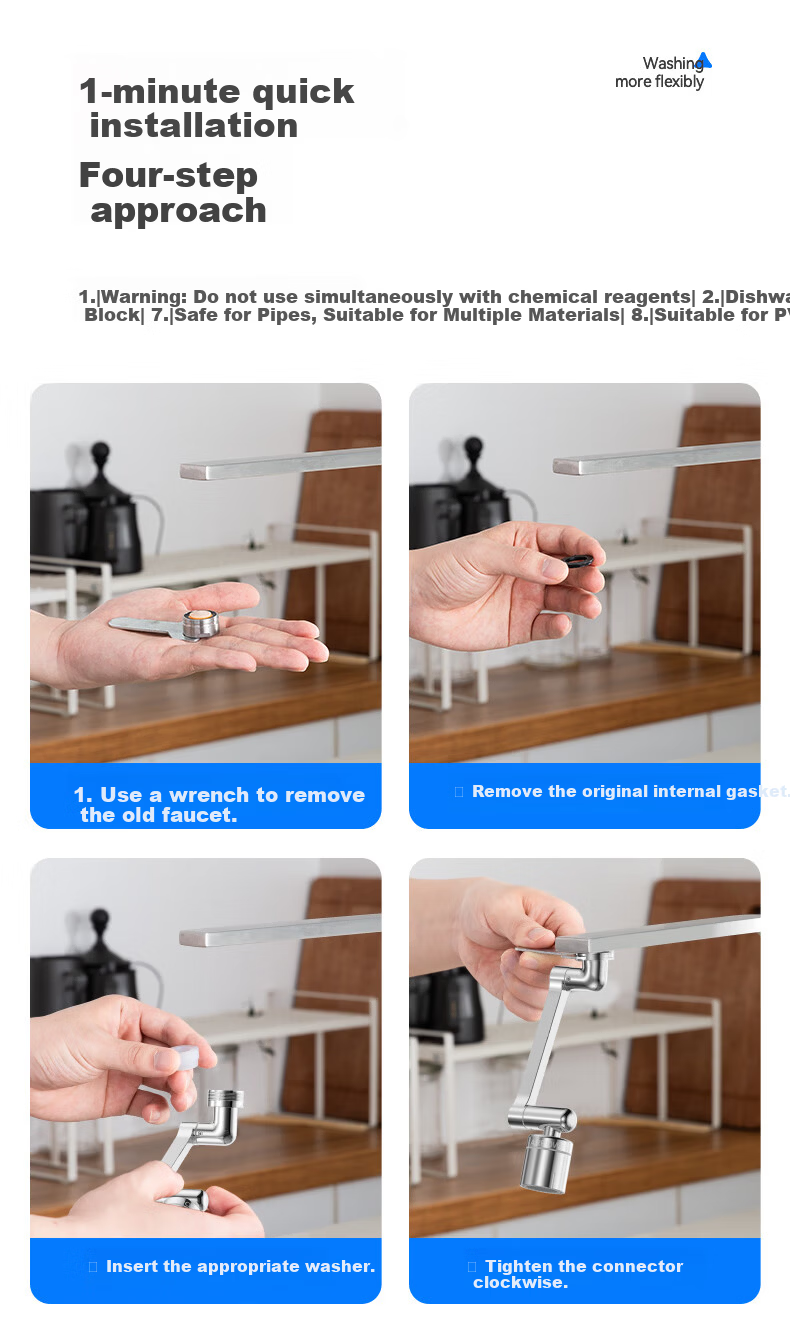 ARROW Mechanical Arm Faucet Aerator Universal Rotation Four Water Outlet Modes Extender Splash-Proof Head AE59130CP 11