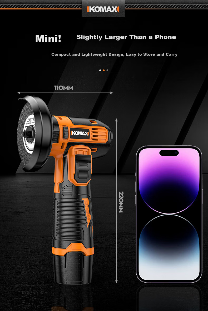 KOMAX Mini Angle Grinder Cordless Lithium Battery Polisher Multifunctional Small Rechargeable Hand Grinder Cutting Machine 7