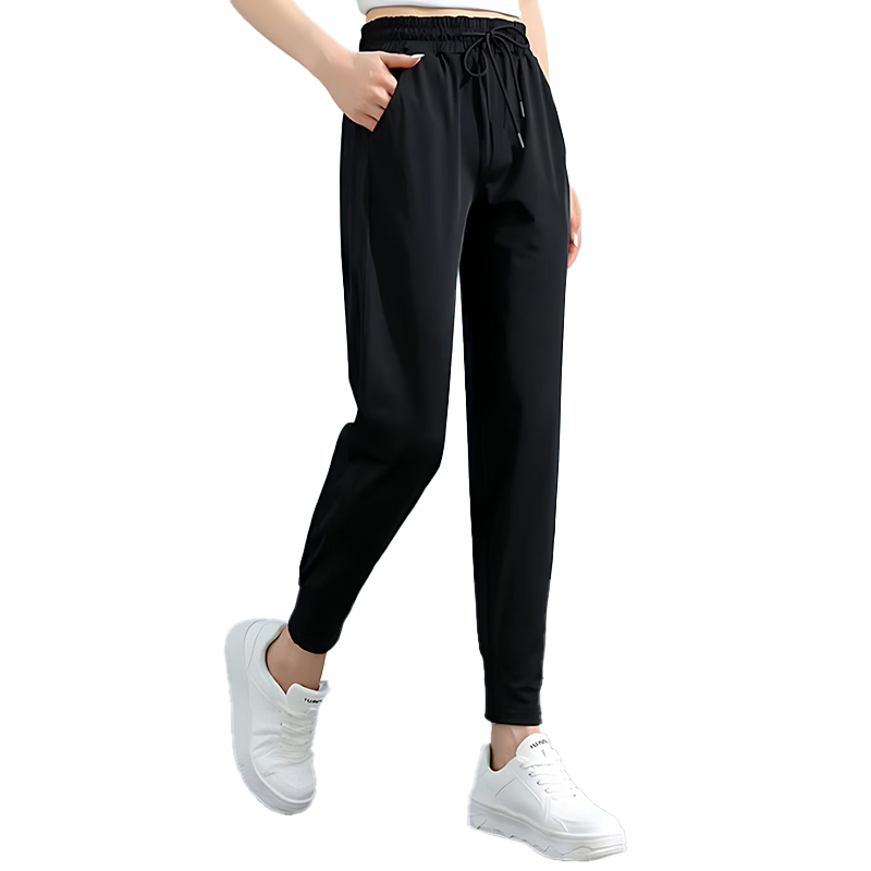 LangSha Ice Silk Sports Pants for Women, Summer Lightweight Loose Casual Pants, Harem Joggers with Elastic Cuffs, Black Slimming Quick-Dry Women's Trousers