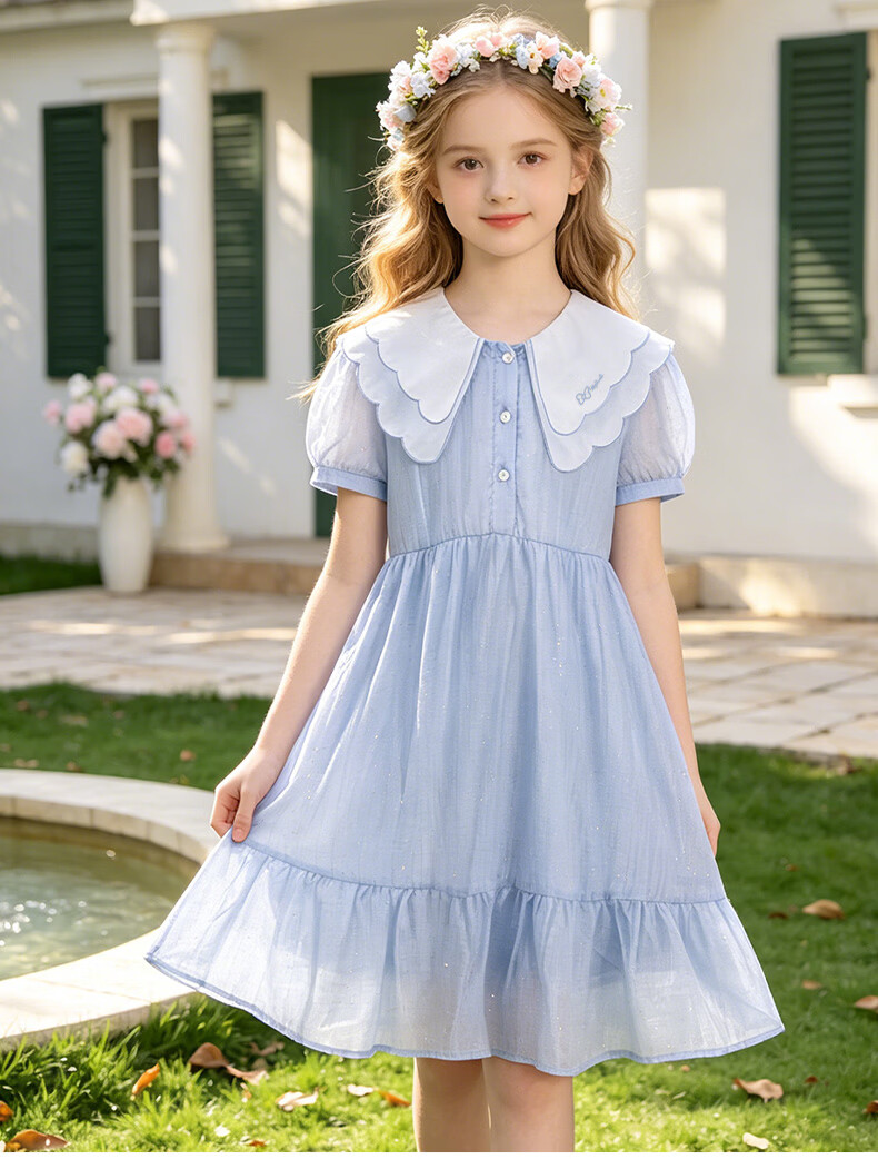 Disney Girls' Tencel Dress Summer Lightweight Princess Dress for Older Children EQ083 Blue 160cm 4