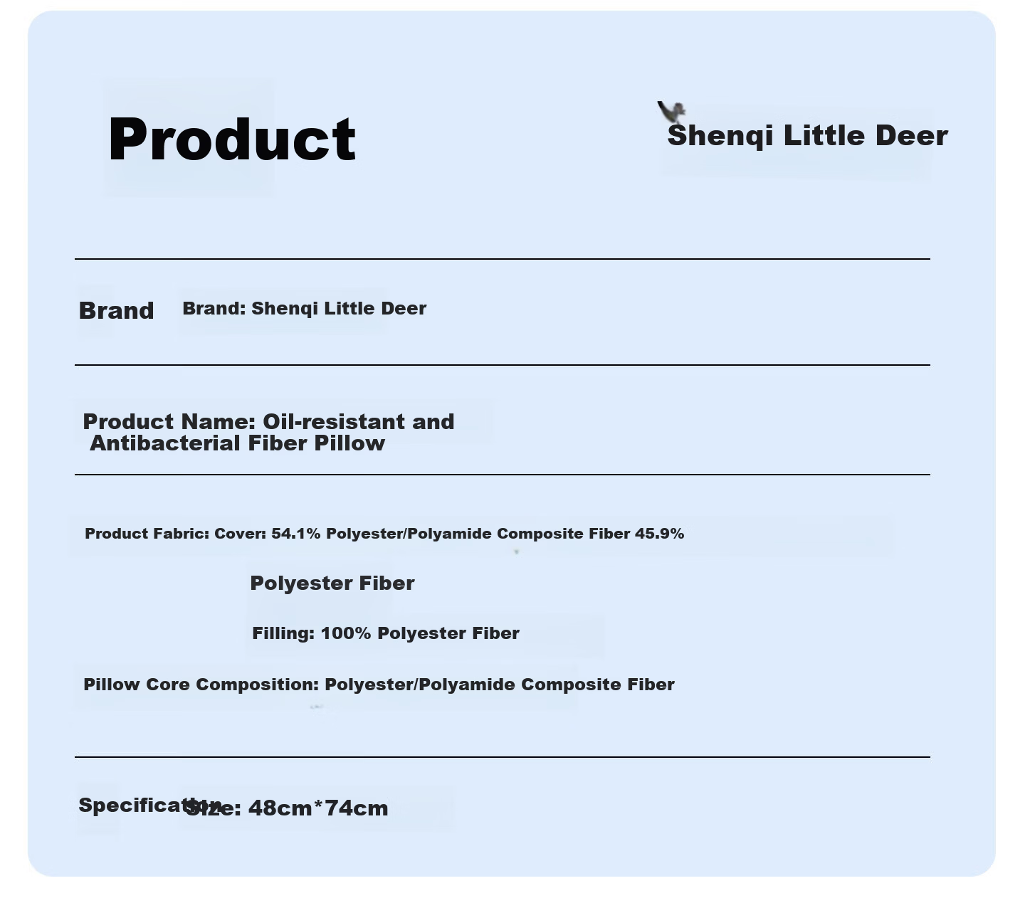 Shenqi Little Deer Three-Proof Antibacterial Fiber Pillow Adult Soft Pillow Hotel Soft White Pillow Home Single Deep Sleep Pillow 15