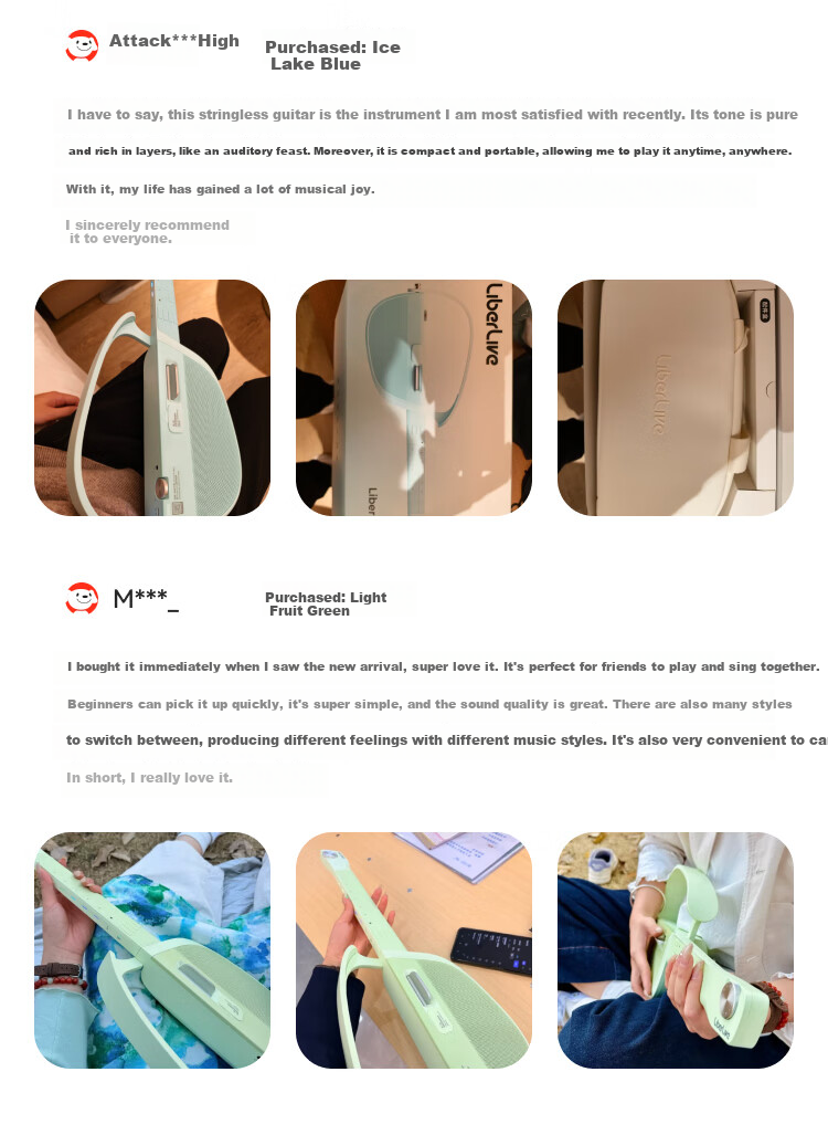 LIBERLIVE U1 [Price Match 618] Electric Guitar with Smart Auto-Tune, Portable, Beginner-Friendly Acoustic Guitar, Light Gree 4