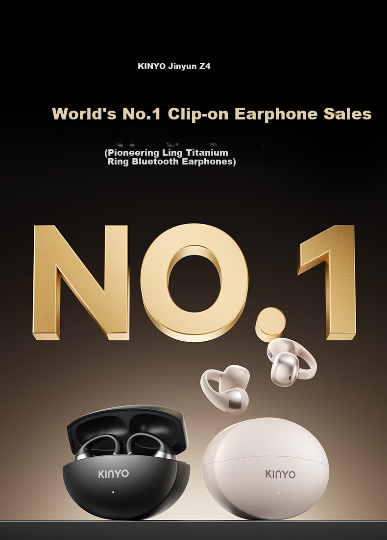 Jinyun [2026 Latest Model | World's No.1 Sales] Bluetooth Clip-On Wireless Open-Ear Bone Conduction Earphones for Running and Cycling with Ultra-Long Battery Life 4