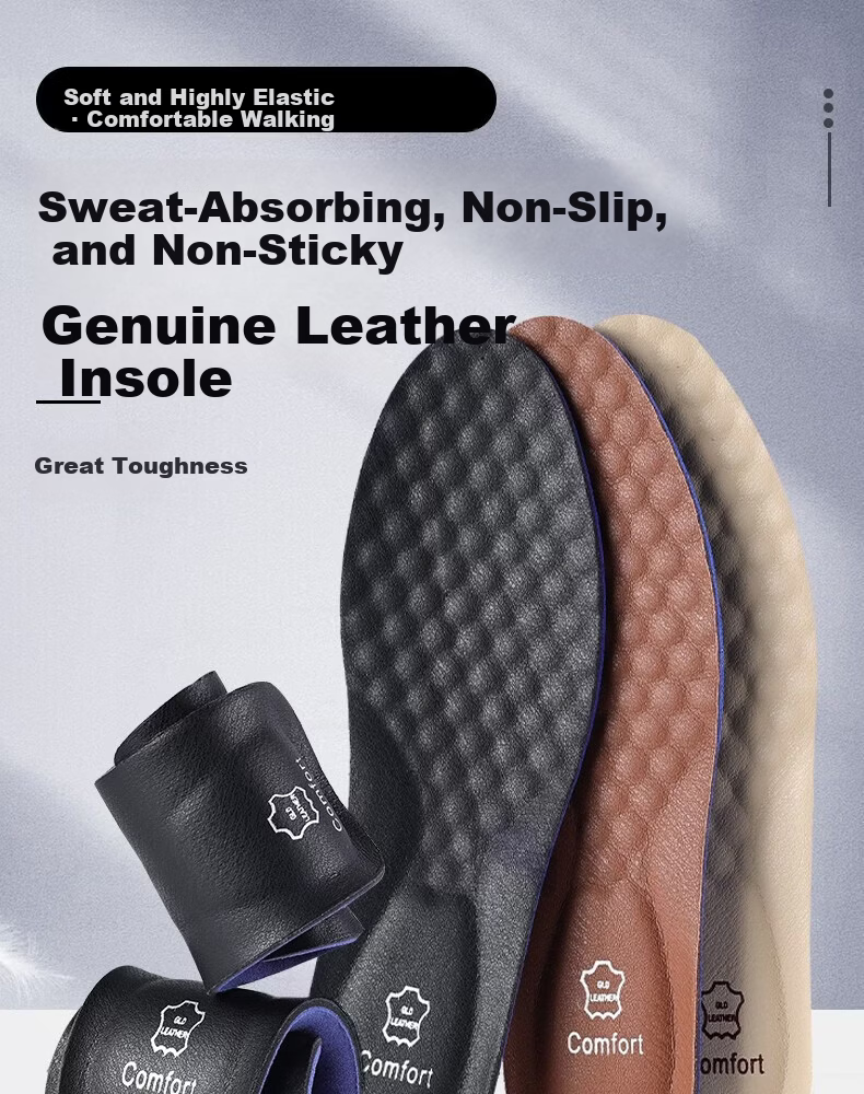 Footprint Tribe Men's Genuine Leather Cowhide Thickened Insoles Sweat-Absorbing Odor-Resistant Breathable Sports Shock-Absorbing Soft Cushioned Insoles for Long Standing Comfort 1