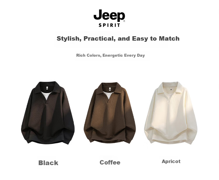 JEEP SPIRIT Men's Heavyweight Waffle Knit Sweatshirt Casual Spring Fake Two-Piece Long Sleeve T-Shirt Black 3XL 2