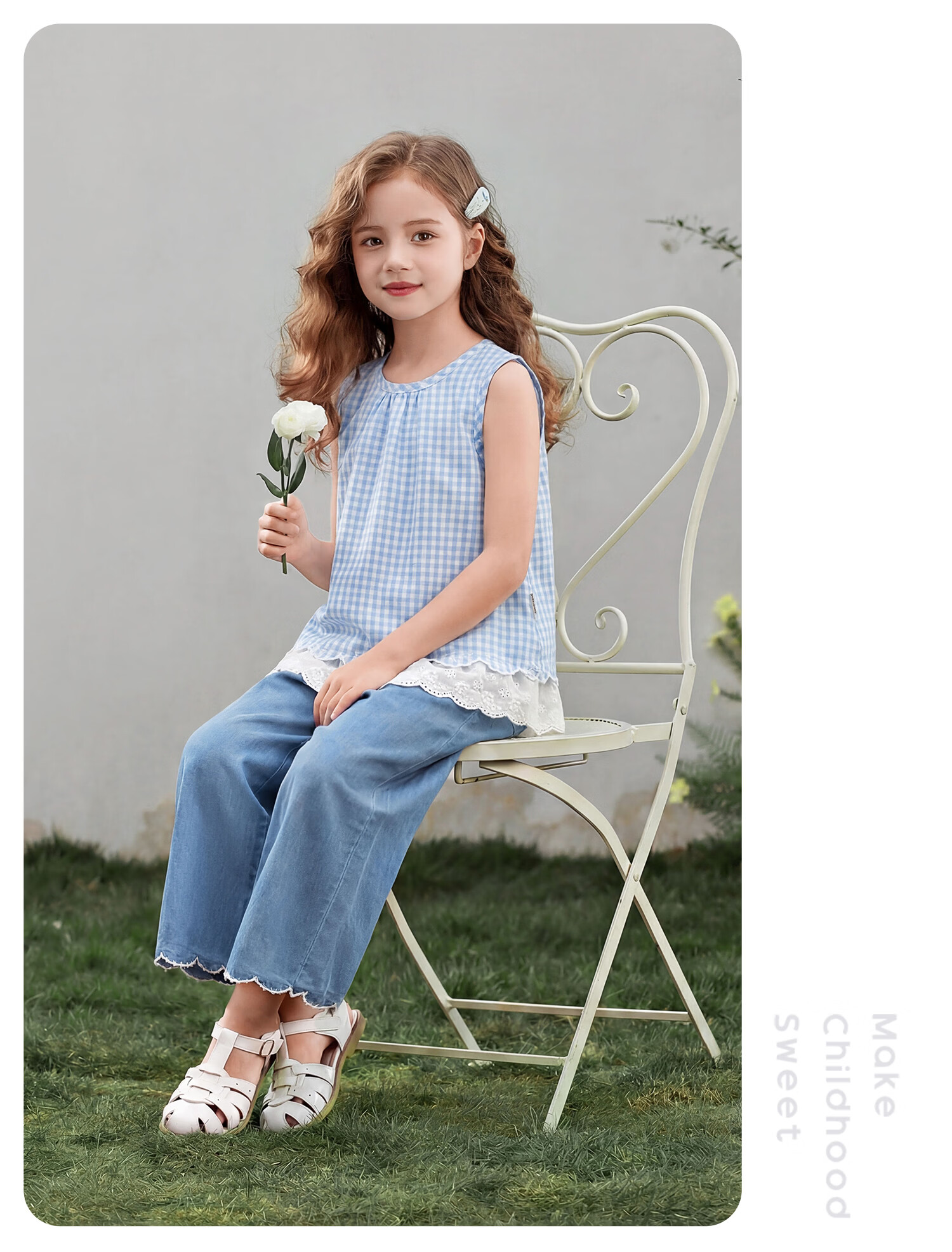 JELLYBABY French Lace Sleeveless Fashion Set New Summer Girls' Vest/Strap Top + Long Pants for Older Kids 18