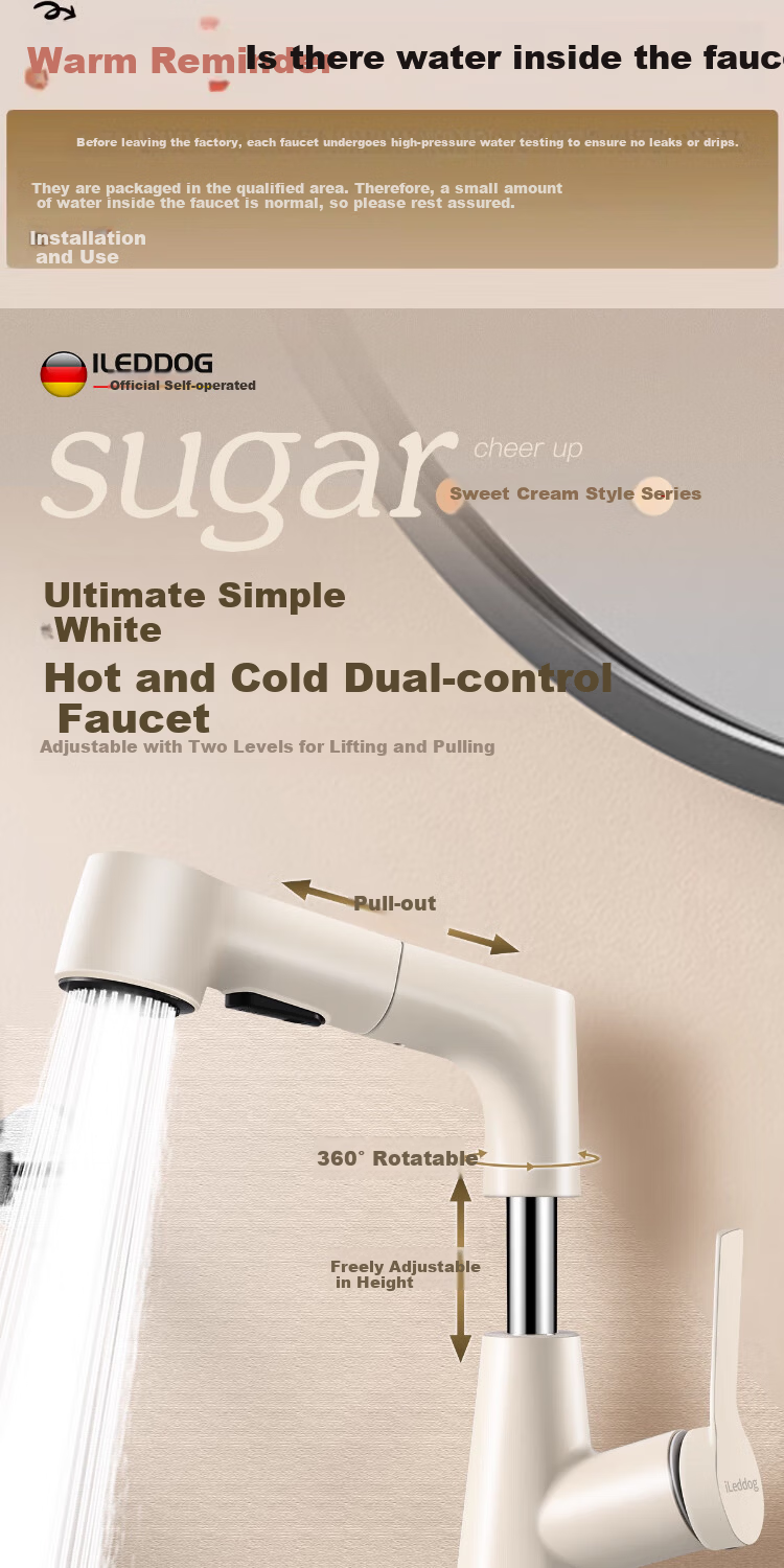 ILeddog [Germany] Full Copper Thickened Basin Faucet Lift Pull-Out Bathroom Washbasin Faucet MPCL 3