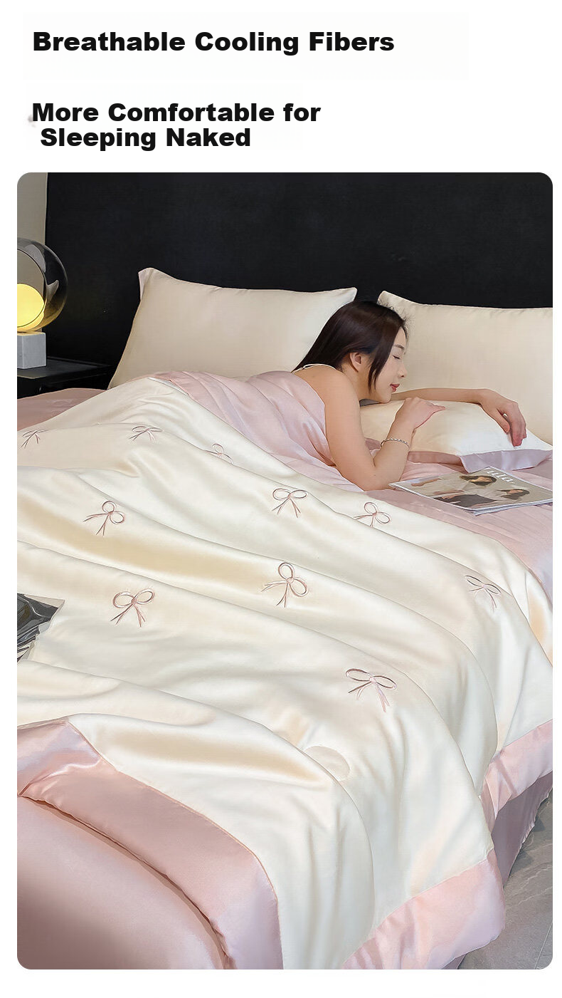 Hodo Washed Ice Silk Summer Cooling Quilt Air Conditioning Blanket Thin Summer Quilt 150x200cm Medium Gray-Milk Tea 11