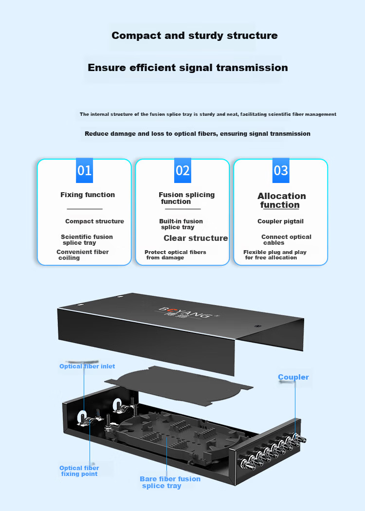 BOYANG BY-SC-8 Fiber Optic Terminal Box SC8 Port Fiber Box [Full Set Pigtail + Flange] 8-Core Single-Mode Fiber Splice Box 3