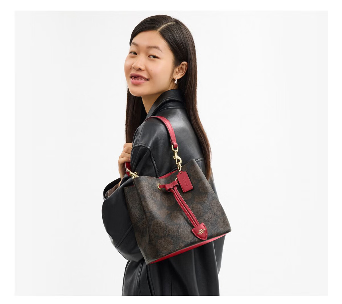 COACH Women's ROWAN Shoulder Crossbody Bucket Bag Walnut Red CCD77 3
