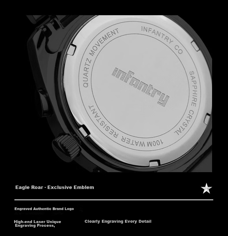 INFANTRY Eagle Black Knight Men's Fashion Waterproof Steel Band Business Quartz Watch Birthday Gift for Boyfriend 10