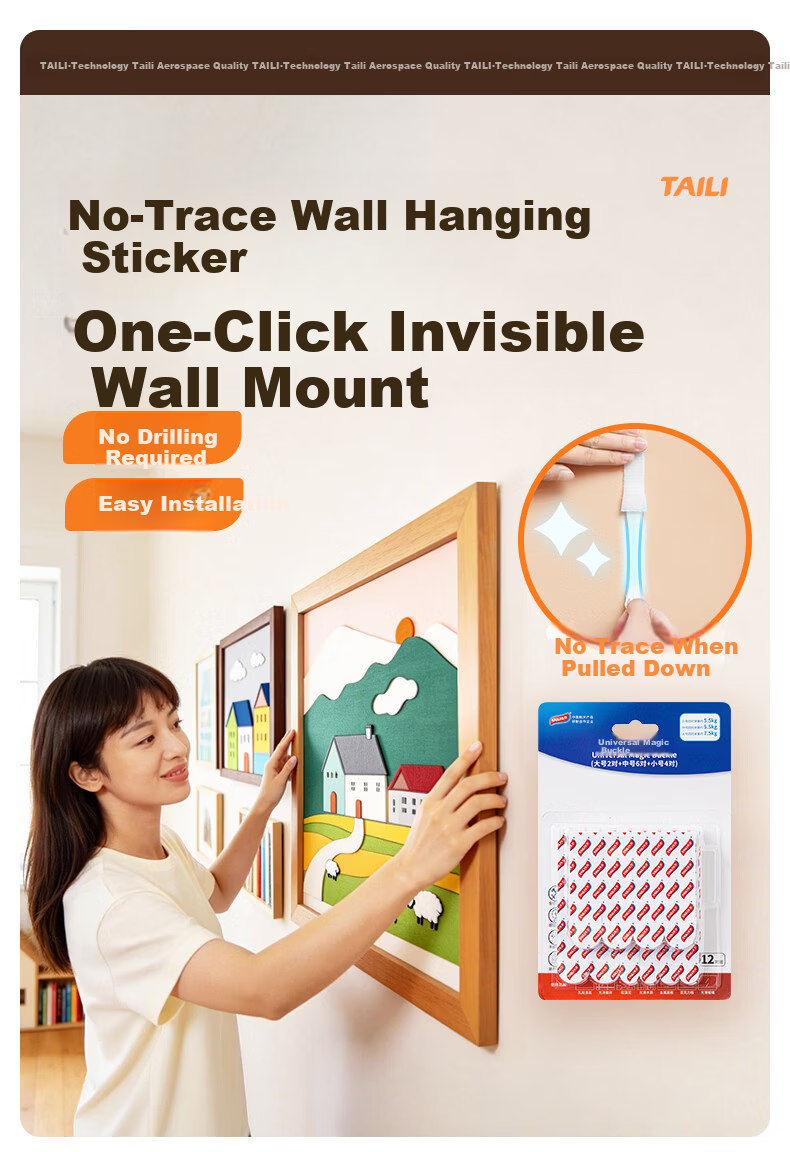 Taili Universal Magic Hook Adhesive No-Trace Picture Frame Wall Hook Hanging Tool No-Drill Photo Wall 8 Pairs Set 1