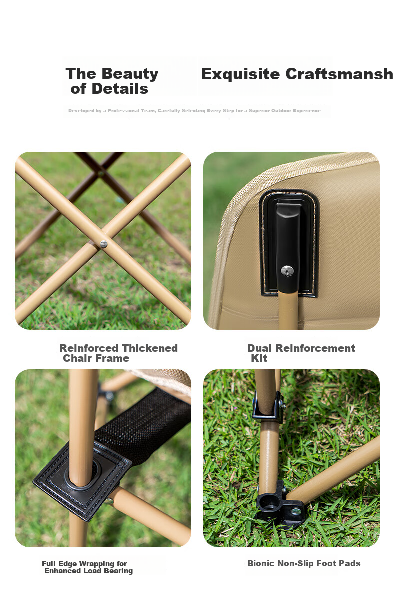 JEEP Outdoor Camping Folding Chair High Back Moon Chair Comfortable Portable Fishing Recliner - Fine Sand Yellow 23