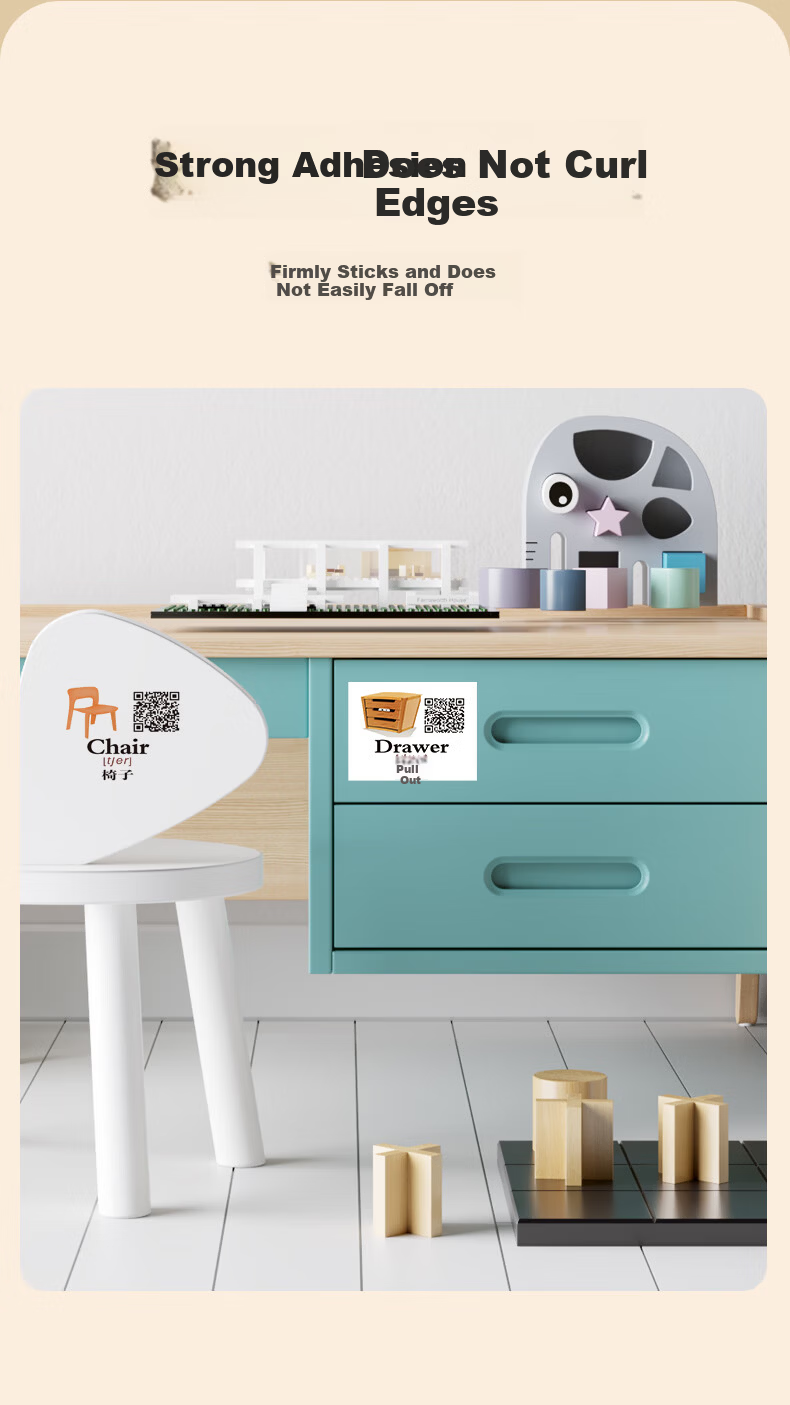 GOTOVAN Family Scene English Conversation Sticky Notes Daily Life Memo Stickers Kids Learning Labels Elementary School English Word Flashcards Cartoon Waterproof Stickers 10
