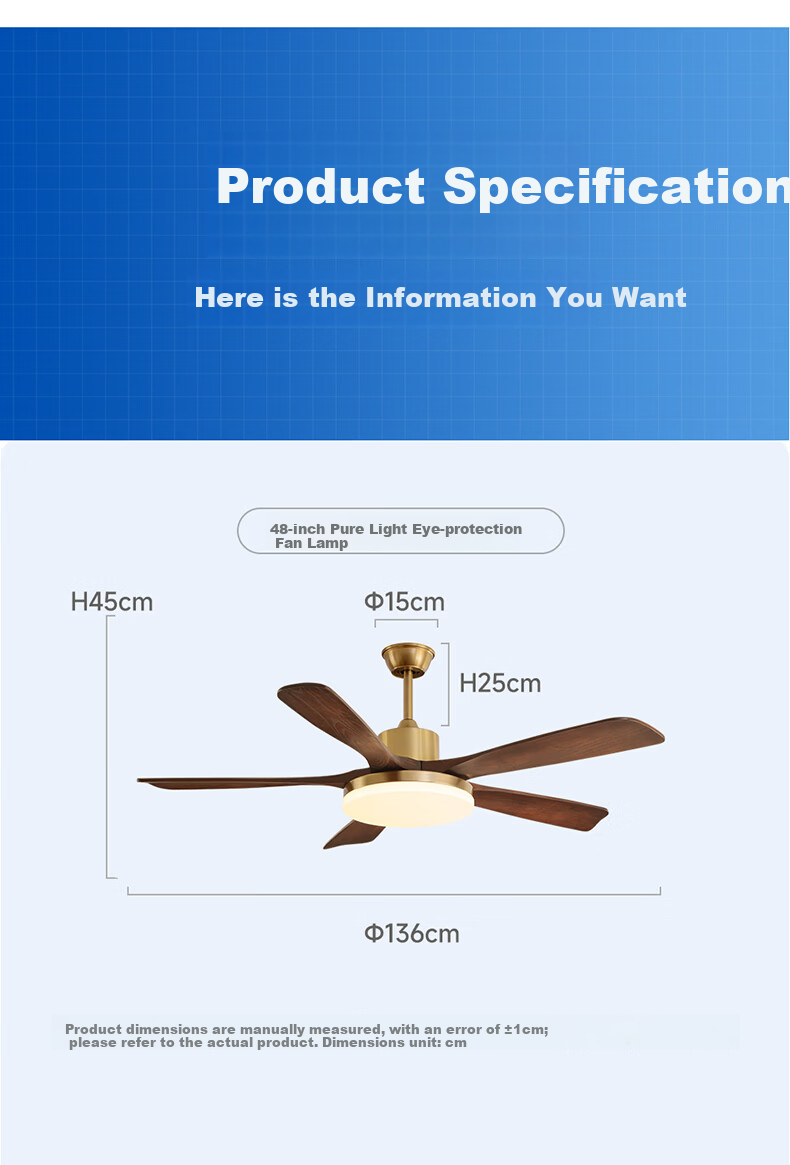 HP Eye-Care LED Vintage Style Remote Dimmable Integrated Ceiling Fan Light Zhongshan Lighting with Installation Package 15