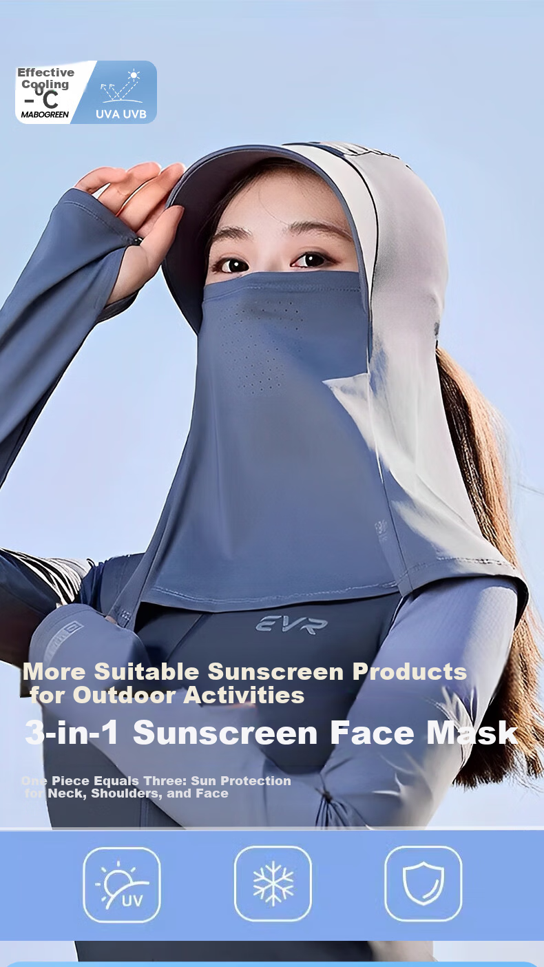 FitonTon Women's Summer Sunscreen Face Mask Neck and Face Protection Anti-UV Ice Silk Integrated Face Bikini Sun Protection Hat 1