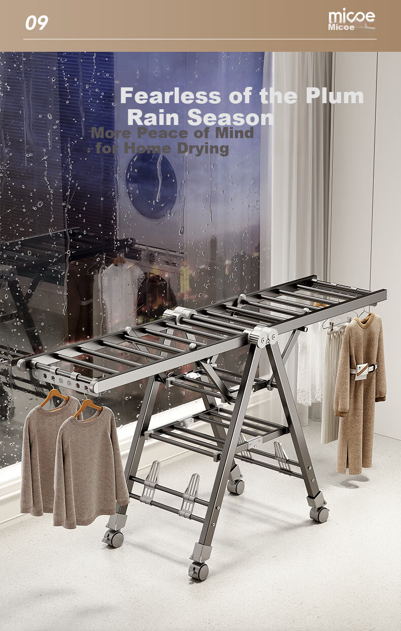 MICOE Floor Folding Clothes Drying Rack Indoor Wing-Shaped Balcony Laundry Rack Quilt Drying Rack Clothes Rod 8