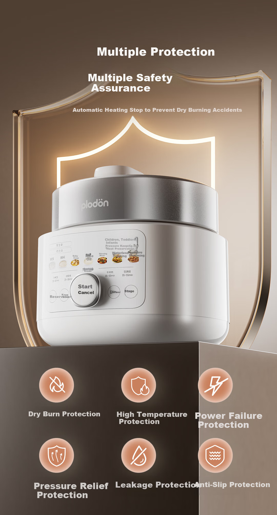 PLODON Baby Rice Oil Supplementary Food Electric Pressure Cooker, Non-Coated Multifunctional BB Infant Small Home Electric Rice Cooker 2L 18
