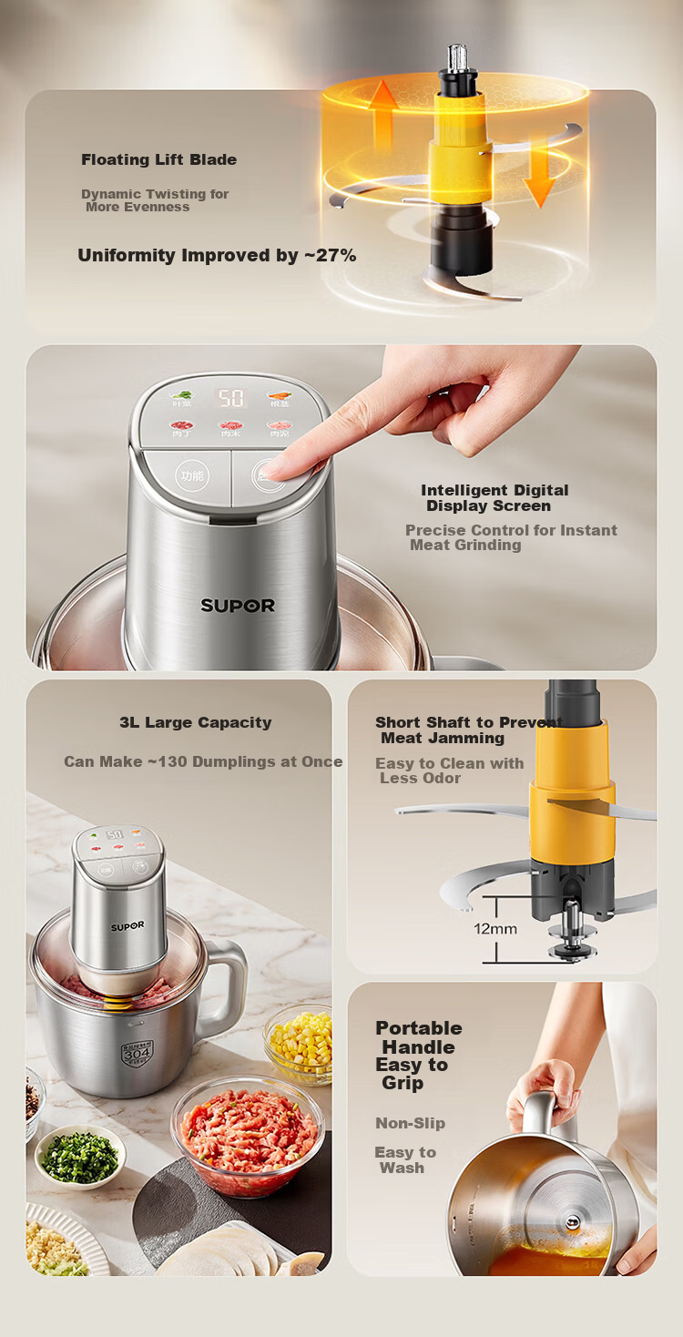 SUPOR Electric Meat Grinder 3L Large Capacity Multifunctional Food Processor JR76S-XF 5
