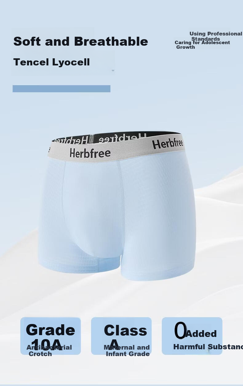 Herbal Original Color Lyocell Mulberry Silk Growth Period Youth "Glacier Underwear" 10A Antibacterial Moisture-Wicking Breathable Quick-Dry Summer 7