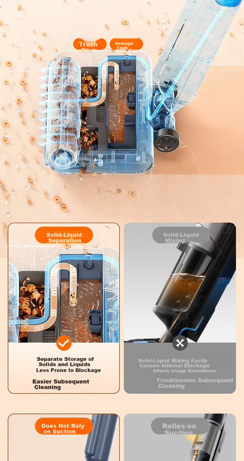 Supor Floor Washer K2 - 2-in-1 Wash and Mop Machine, Solid-Liquid Separation, Odorless, Quiet, Lightweight, Self-Propelled Electric Mop, Home Use, Starry Gray 16