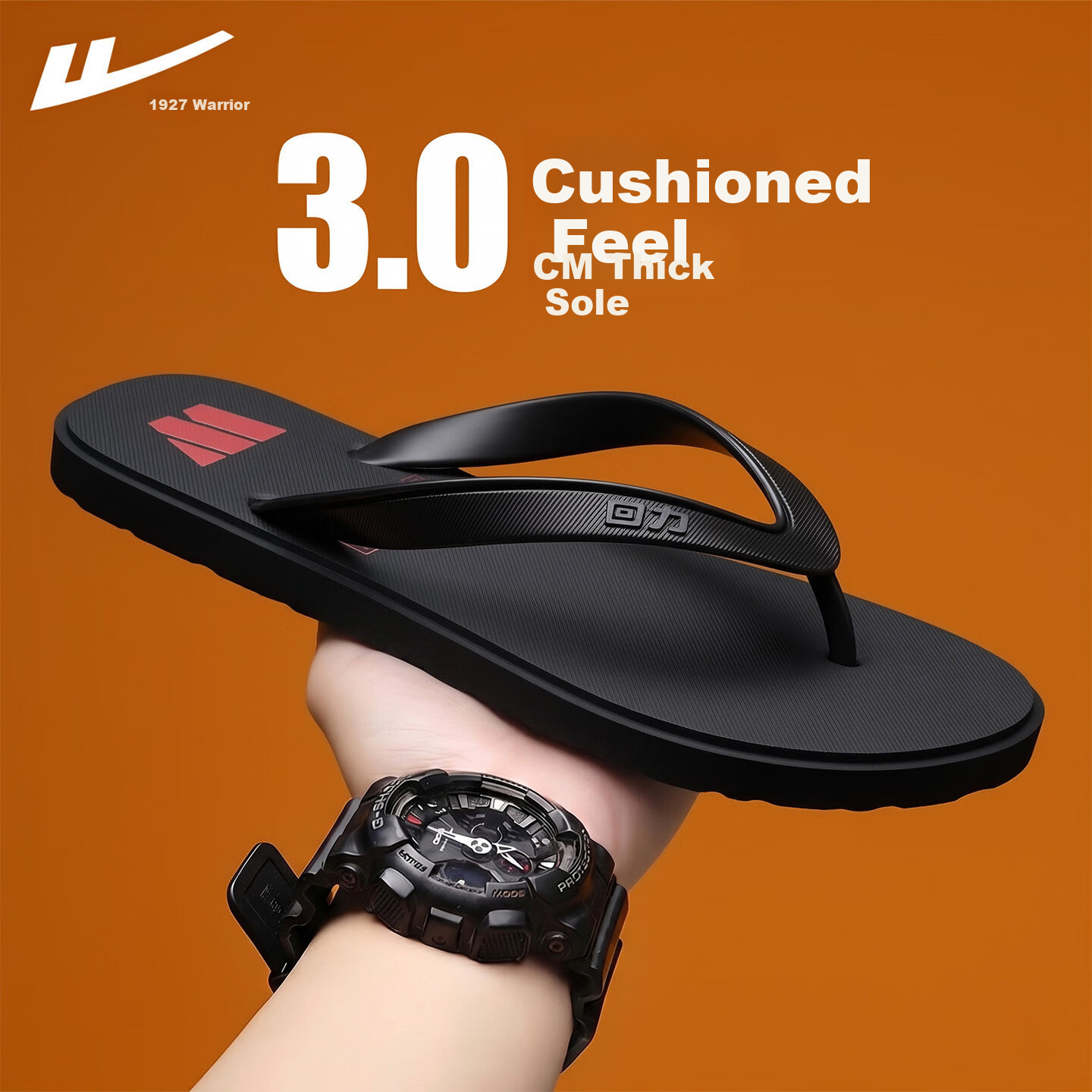 Warrior Men's Summer New Herringbone Flip Flops Non-Slip Odor-Resistant EVA Outdoor Beach Sandals Navy Blue Size 43