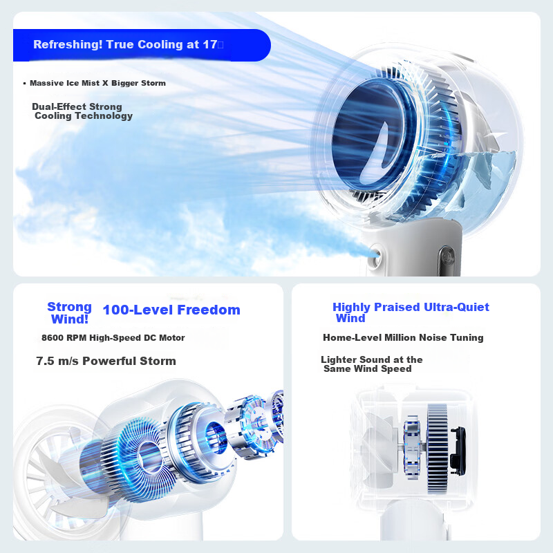 AIRMATE Mini Portable Handheld Fan with Mist Cooling, Rechargeable Quiet Desktop Fan for Office Home Outdoor, Long Battery Life FREE1ULTRA