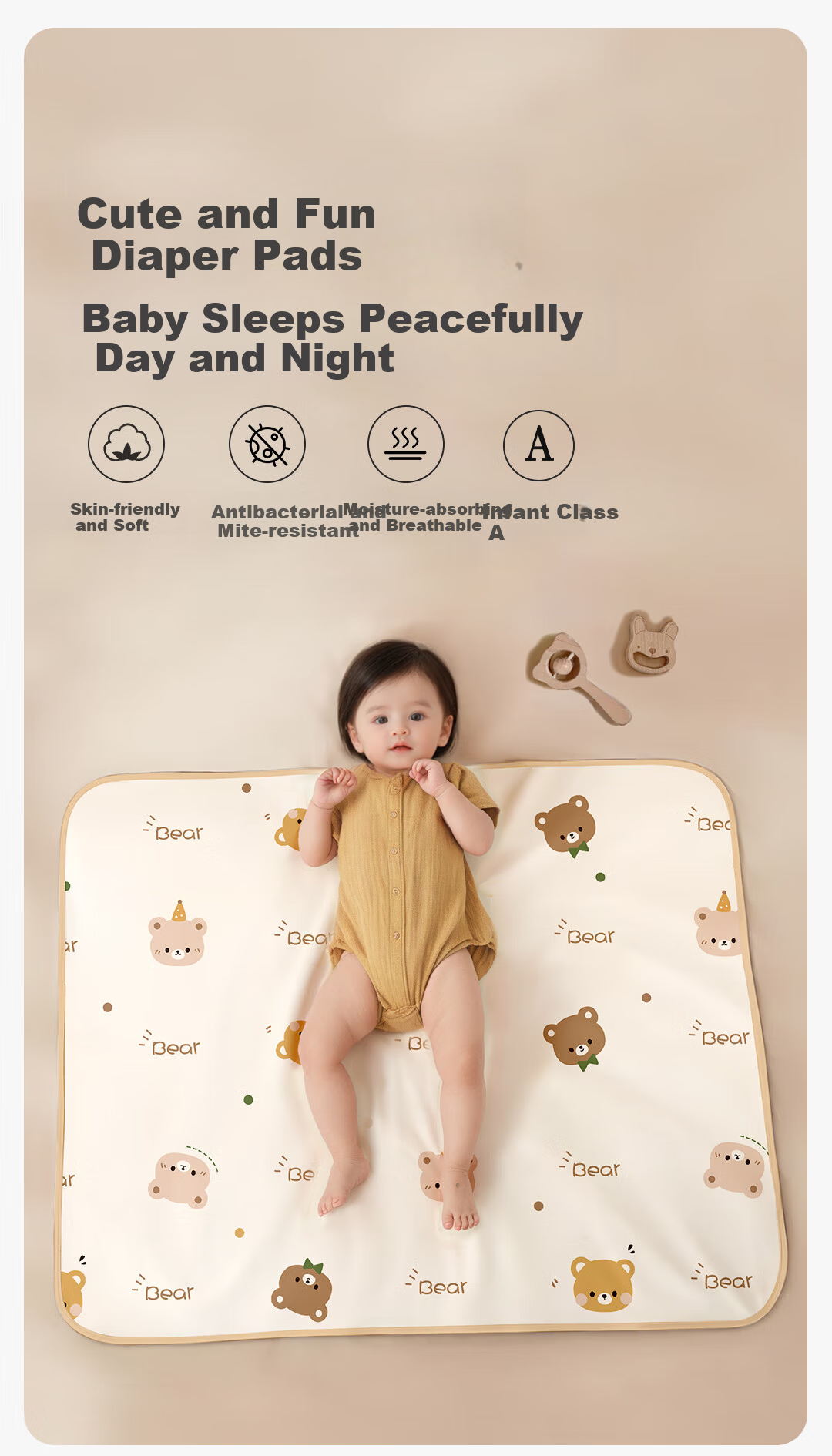 Tongkui Baby Waterproof Washable Breathable Antibacterial Large Urine Pad for Children 70x100cm 2pcs Panda Elephant Design 5