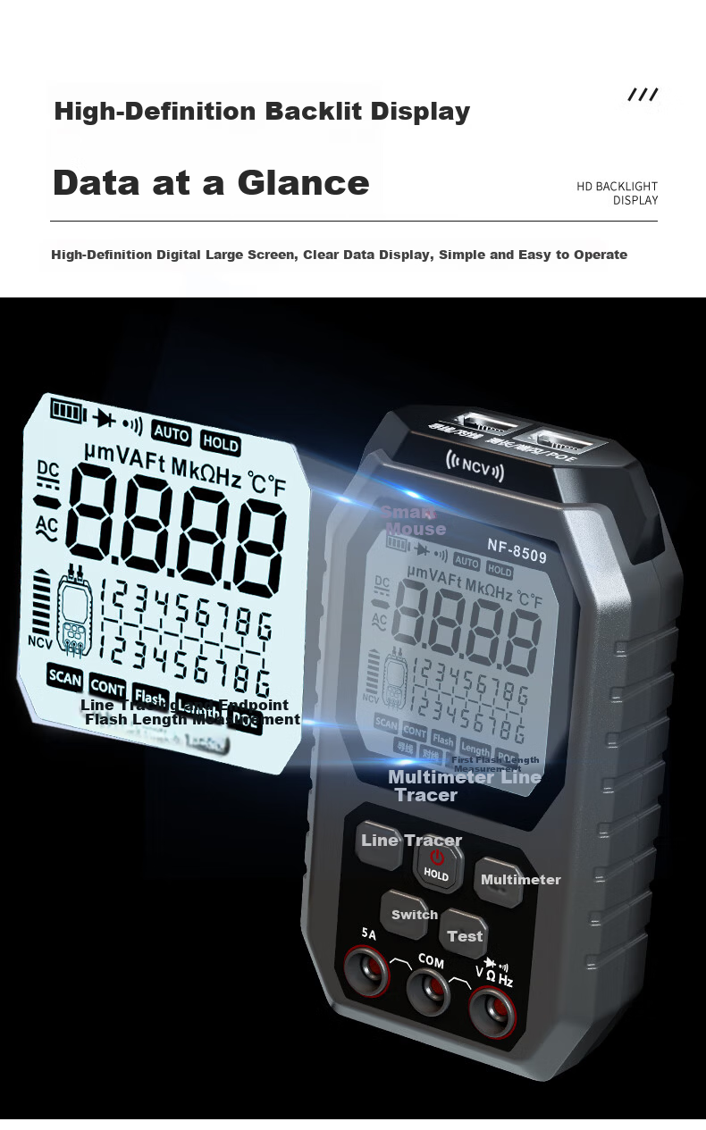 Smart Mouse NF-8509 Cable Tracker Multimeter 2-in-1 Network Line Tester High-Precision Digital Display Intelligent Anti-Burn Universal Meter 13