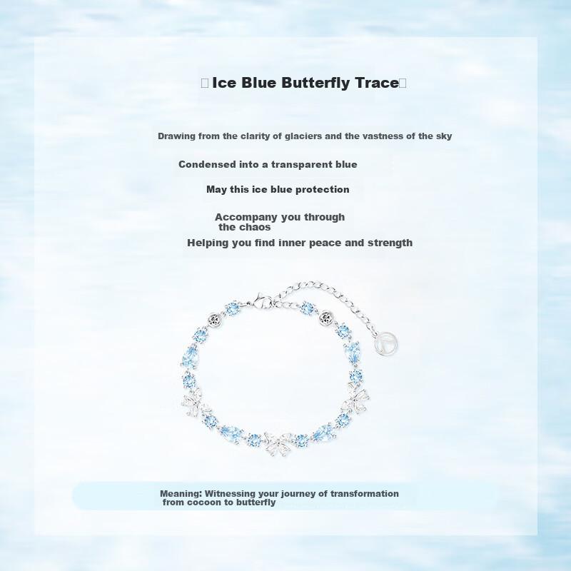 Chow Tai Fook [1000+ Stores] Ice Blue Butterfly Trail Women's Bracelet Full Diamond Niche High-End Bracelet Gift for Girlfriend