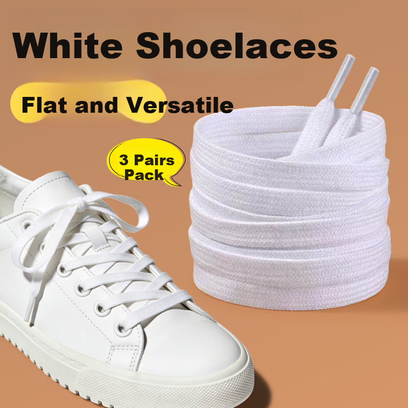 Huabaochi Flat Shoelaces White Black Unisex Small White Shoes Shoelaces for Sports Basketball Casual Shoes with Shell Tips