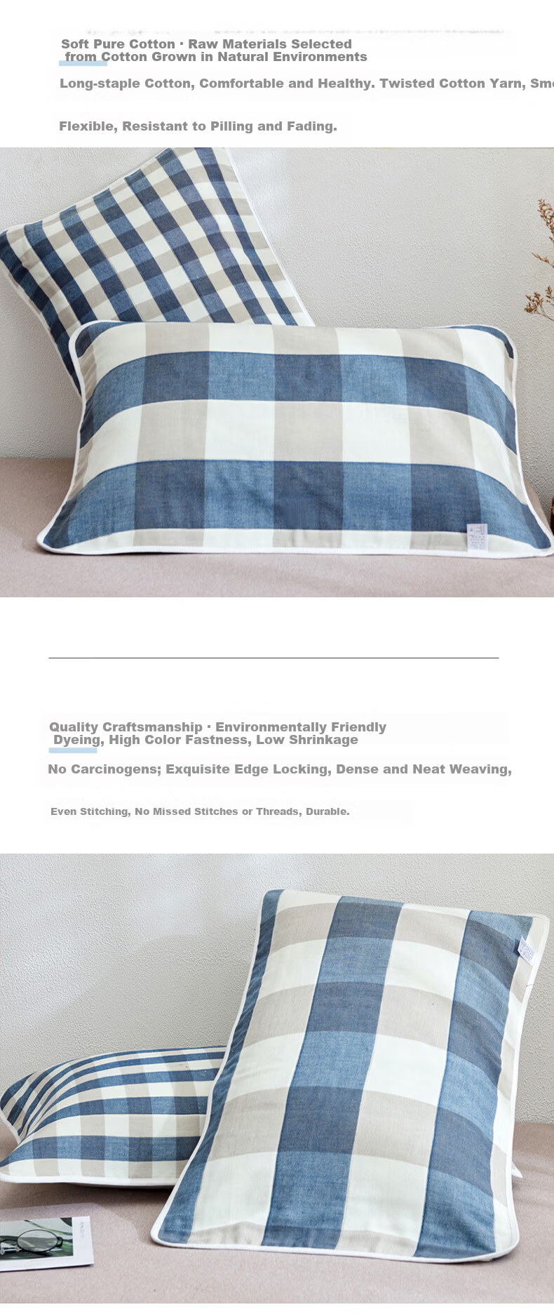 Hodo Cotton Six-Layer Gauze Pillowcase Extra Large Thickened Breathable Absorbent Pure Cotton Pillowcase 50*80 Pair Moose 5