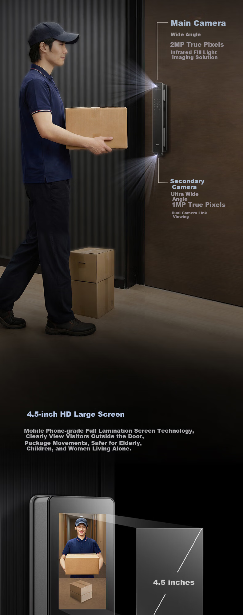 Haier Dual-Camera Palm Vein Facial Recognition Fingerprint Password Smart Door Lock P500Pro for Home Entry 5