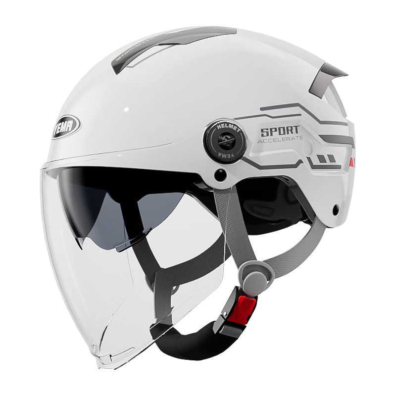 YEMA 3C Certified New National Standard Electric Vehicle Helmet Women Summer Sun Protection Dual Lens Motorcycle Half Helmet Men Summer Riding Electric Scooter Safety Helmet 371S Ceramic White with Tr