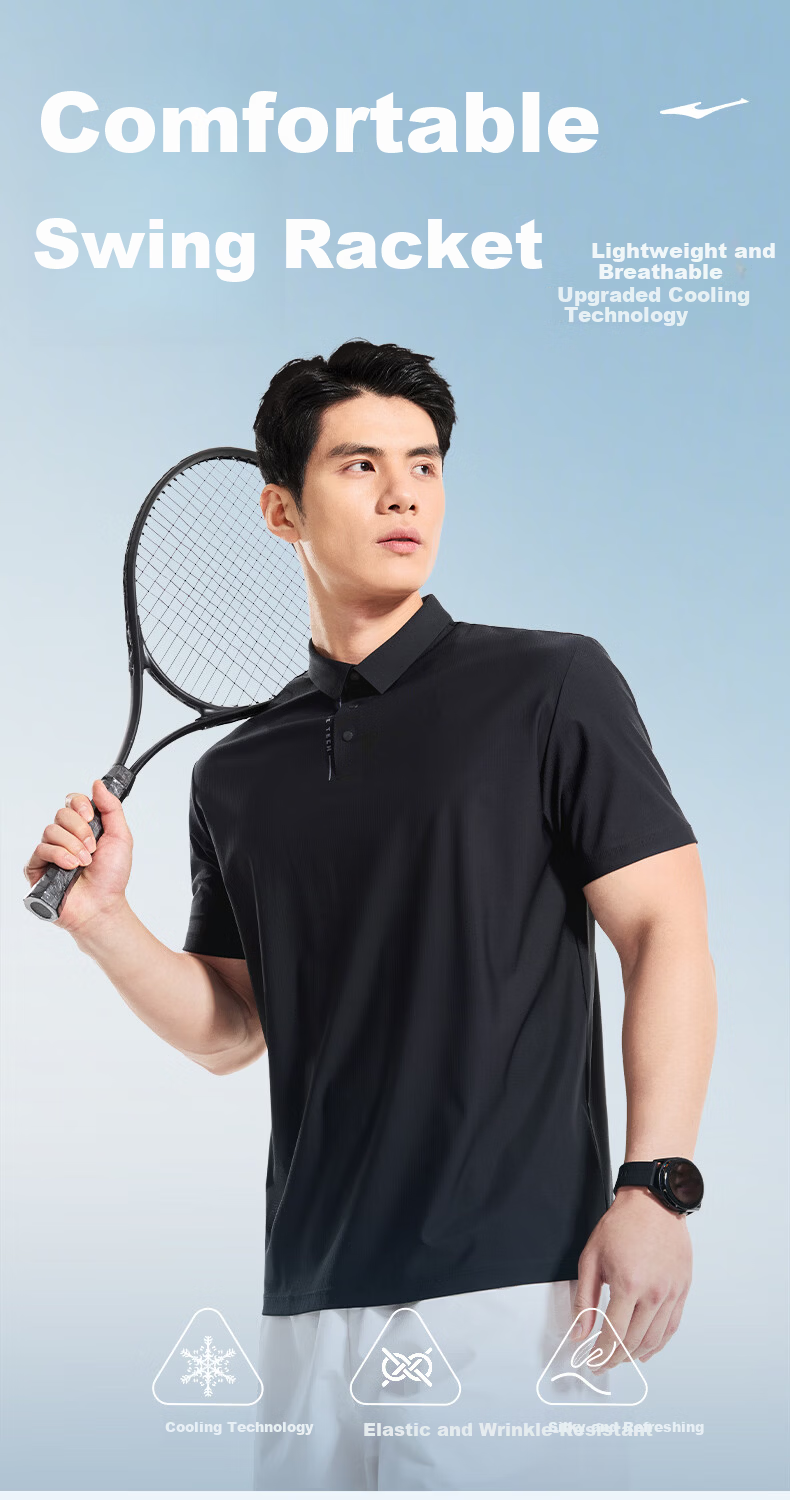 Erke Polo Shirt Summer Collared T-Shirt Sports Outdoor Casual Short Sleeve Ice Cool Lightweight Breathable High Elasticity Light Business Top 1